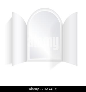 Christmas advent calendar door opening mockup. Realistic an open wide doors on white background. Template to reveal a message. Merry Christmas poster Stock Vector