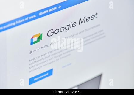 California, United States - 25 November 2021: Google meet web page on computer monitor. Google Meet is a video-communication service developed by Stock Photo