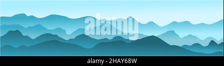 panorama  vector illustration of mountain ridges and river Stock Vector