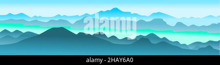 panorama  vector illustration of mountain ridges and river Stock Vector