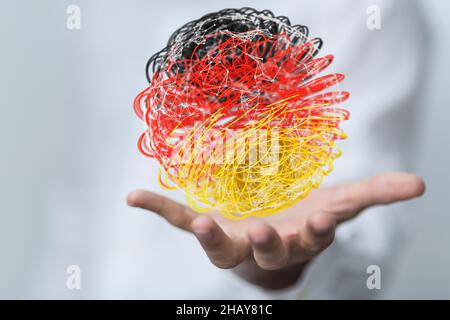 3D rendered German map hovering on a person's hand Stock Photo