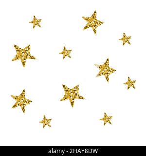 Golden sparkling stars fall vector isolated illustration. Vector isolated ilustration with gold. For sticker, design, decoration, print, baby shower, Stock Vector