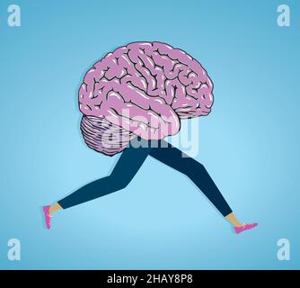 Stressed running brain, vector illustration. EPS10. Stock Vector