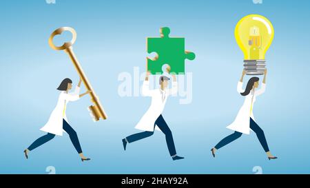 Running with the solutions. Vector illustration. Dimension 16:9. Could be seen also as a collection, the figures are easy to take apart and use indiv. Stock Vector