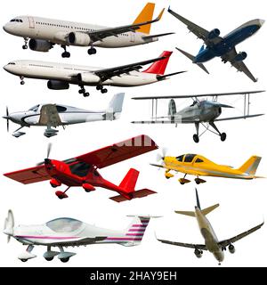 Collage of different civil airplanes Stock Photo
