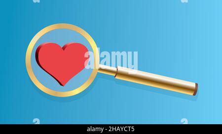 Heart in magnifying glass. Vector illustration. EPS10. Stock Vector