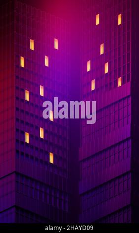 Urban building at night, modular building,3d rendering. Computer digital drawing. Stock Photo