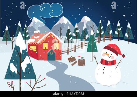 winter landscape flat vector design illustration Stock Vector