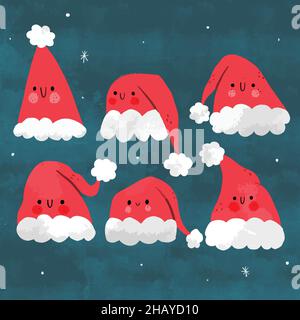 hand drawn santa s hat collection vector design illustration Stock Vector