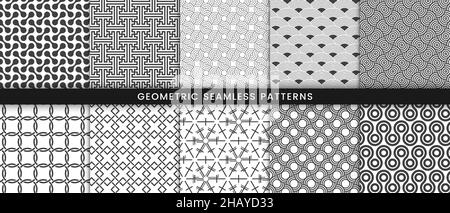 Set of geometric pattern traditional chinese and japanese seamless with gray on white background Stock Vector