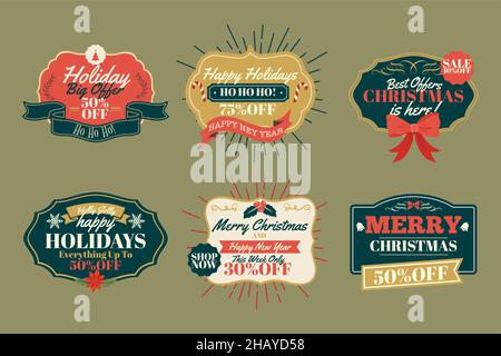 Vintage christmas label collection vector design illustration Stock Vector