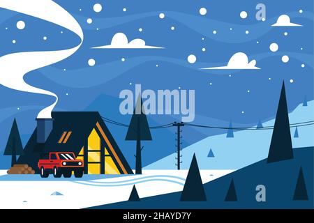 winter landscape flat vector design illustration Stock Vector