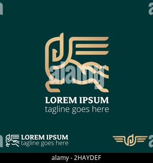 Pegasus line art modern style symbol vector illustration premium look of pegasus symbol, can be used as brand, business logo, fashion, design element Stock Vector