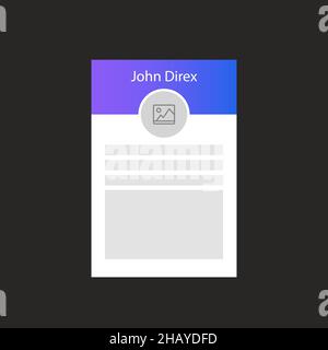 The user profile card for the website. Web interface template. User interface. Vector illustration. Stock Vector