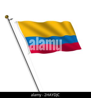 Colombia Flagpole 3d illustration on white with clipping path Stock Photo