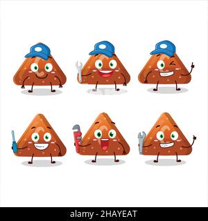 mechanic orange gummy candy C cute mascot character with pliers. Vector illustration Stock Vector
