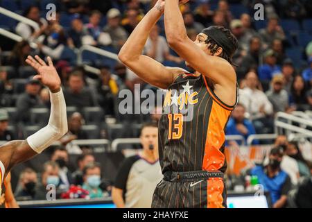 Orlando, Florida, USA, December 15, 2021, AOrlando Magic Guard RJ Hampton #13 shoots a three point at the Amway Center.  (Photo Credit:  Marty Jean-Louis) Stock Photo