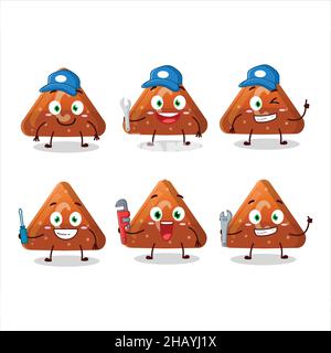 mechanic orange gummy candy C cute mascot character with pliers. Vector illustration Stock Vector