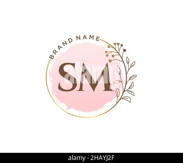 SM feminine logo. Usable for Nature, Salon, Spa, Cosmetic and Beauty Logos. Flat Vector Logo Design Template Element. Stock Vector