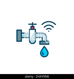Smart faucet with sensors for water control. Sustainable ecological initiative. Pixel perfect, editable stroke colorful icon Stock Vector