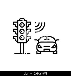 Smart traffic control system. Traffic light equipped with sensors. Internet of things technology. Pixel perfect, editable stroke icon Stock Vector
