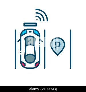 Smart parking colorful icon. Parking space equipped with sensors and wireless data transmission. Safe automated system. Pixel perfect, editable stroke Stock Vector