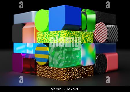 3D Abstract Cubes. Video Game Geometric Mosaic Waves Pattern. Construction  of Hills Landscape Using Brown and Green Grass Block Stock Photo - Image of  landscape, graphic: 215987034