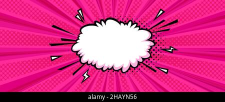 Surprising boom cloud in halftone background for sales and promotions. Banner template for surprises and bursting events. Vector illustration in pop Stock Vector