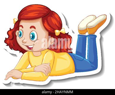 A girl laying on the floor cartoon character illustration Stock Vector