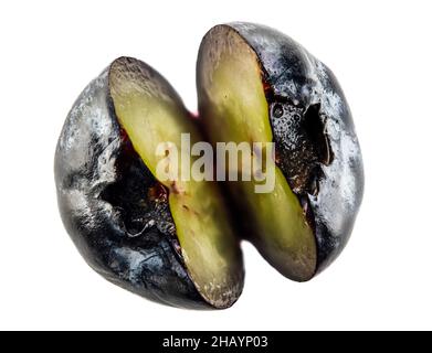 Cut blueberries, isolated on white, top view Stock Photo