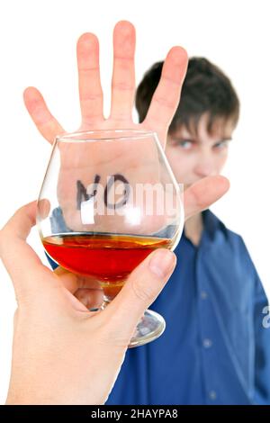 Teenager refuses Alcohol Isolated on the White Background Stock Photo