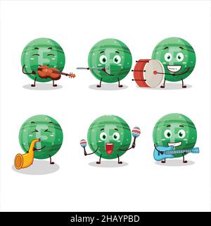 Cartoon character of green gummy candy F playing some musical instruments. Vector illustration Stock Vector