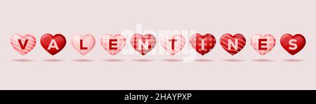 valentines word on realistic heart. happy valentines day. vector isolated design Stock Vector