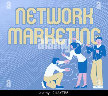 Conceptual caption Network Marketing. Business overview Pyramid Selling Multi level of trading goods and services Illustration Of A Group Holding Spur Stock Photo