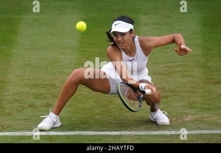 File photo dated 30-06-2021 of Emma Raducanu. Raducanu’s spectacular US Open triumph was the highlight of the 2021 season, winning all 10 matches in straight sets. It was at Wimbledon that Raducanu showed the British public and the tennis world what a special talent she is, reaching the fourth round with displays of poise and intelligence that belied her lack of experience. Ranked 338 at the start of the Championships, Raducanu finished the year as only the fifth British woman to make it into the world’s top 20 despite playing in just 10 tournaments. Issue date: Thursday December 16, 2021. Stock Photo