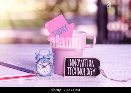 Handwriting text Innovation Technology. Conceptual photo New Idea or Method of Technical or Scientific nature Outdoor Cafe Idea, Abstract Displaying Stock Photo