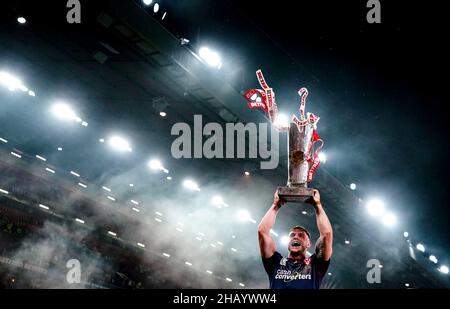 It has been another eventful year of sporting action in 2021. Here, the PA news agency takes a look at the sporting year through the best pictures. File photo dated 08-10-2021 of St Helens’ Morgan Knowles lifts the trophy after his side won the Super League Grand Final at Old Trafford. St Helens, contesting the match for a record 13th time, beat Catalan Dragons 12-10 Issue date: Thursday December 16, 2021. Stock Photo