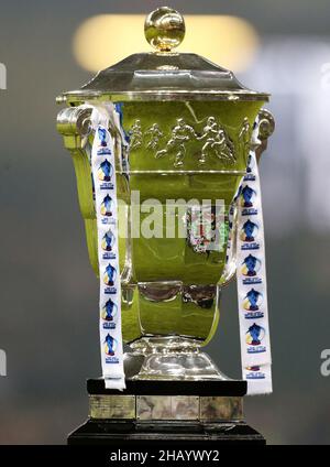 File photo dated 26/10/2013 of the World Cup trophy on display. The 2021 Rugby League World Cup is to be staged in the UK in October and November 2022. Issue date: Thursday December 16, 2021. Stock Photo