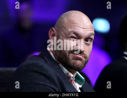File photo dated 20-11-2021 of Tyson Fury. 2021 started with talk that Anthony Joshua and Tyson Fury must meet in the boxing ring. It will end with Fury firmly established as the world’s number one heavyweight after delivering an 11th-round knockout of Deontay Wilder in their October trilogy fight. Joshua was outclassed by Oleksandr Usyk in September and the dethroned WBO, WBA, IBF and IBO champion has opted to take an immediate rematch with the wily Ukrainian southpaw. Fury meeting the winner of that one could be the blockbuster fight of 2022. Issue date: Thursday December 16, 2021. Stock Photo