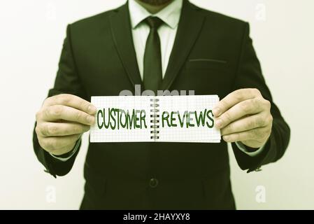 Hand writing sign Customer Reviews. Concept meaning review of product or service made by client who has used Presenting New Plans And Ideas Stock Photo
