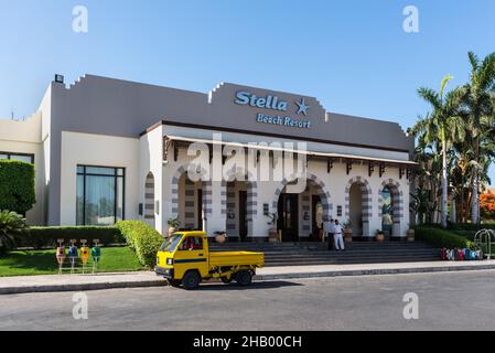 Hurghada, Egypt - May 28, 2021: View of the main entrance and reception of the Stella Di Mare Beach Resort and Spa Makadi Bay located in Makadi Bay, w Stock Photo