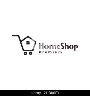 home shape with trolley logo design vector graphic symbol icon sign illustration creative idea Stock Vector