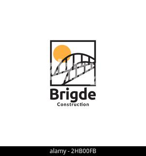 line bridge on frame with sunset logo symbol icon vector graphic design illustration idea creative Stock Vector