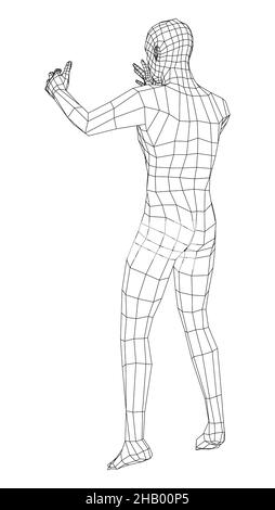 Wireframe jumping man. 3d illustration Stock Photo