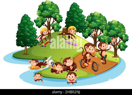 Isolated island with many monkeys cartoon illustration Stock Vector ...