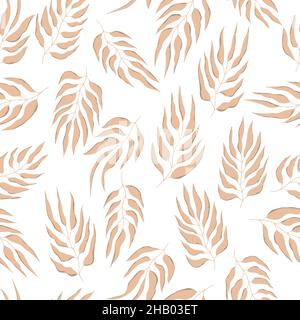 Floral seamless with hand drawn color leaves. Cute autumn background. Tropic brown branches. Modern floral compositions. Fashion vector stock Stock Vector