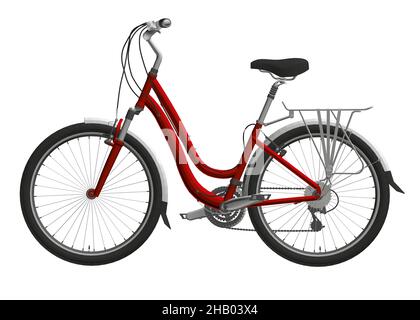 Detailed red bike isolated on white background. Side view. 3D. Vector illustration. Stock Vector