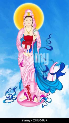 Avalokitesvara Bodhisattva chinese culture holy illustration Stock Photo