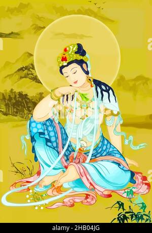 Avalokitesvara Bodhisattva chinese culture holy illustration Stock Photo