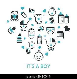 It's a boy. Heart shape baby shower design. Vector illustration. Stock Vector